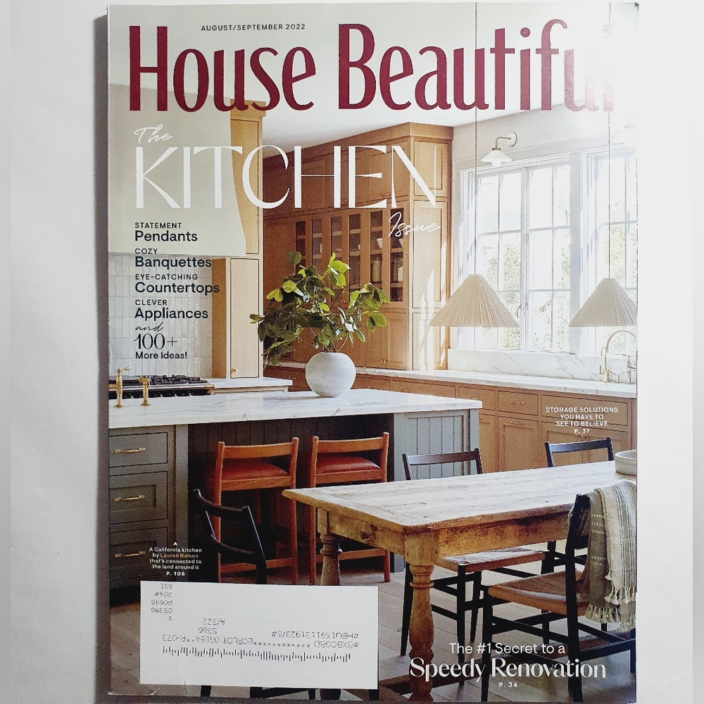 House Beautiful Magazine August September, 2022 The Kitchen Issue.
